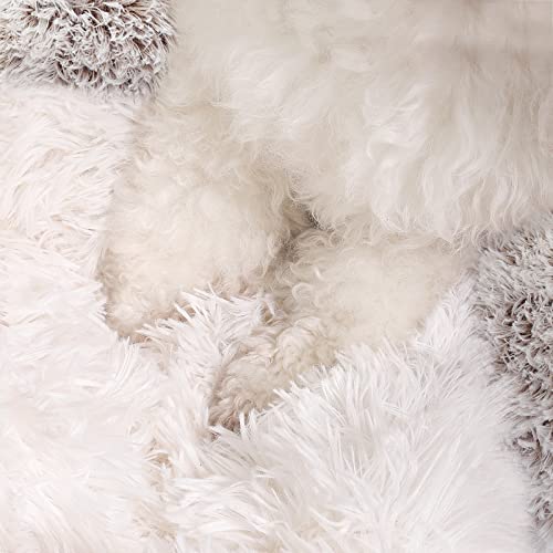 NOYAL Round Hooded Donut Dog Bed for Small & Medium Pets - Plush Fluffy Anti-Anxiety Cat Cave Bed with Cover - color: Gradual brown, size: X-Small 15.7''