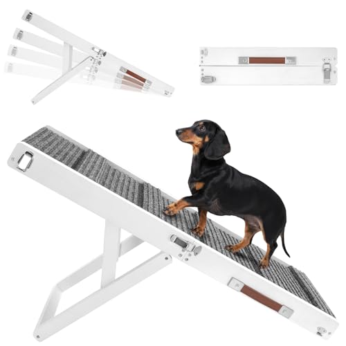 2026 Upgraded Dog Ramp for Couch, Foldable Small Dog Ramp for Sofa, 4 Adjustable Height from 13'' to 21", Portable Stable Pet Step with Non-Slip Pad, Pet Ramps Use for Couch Stairs, White - color: White, size: 80×30cm-for couch