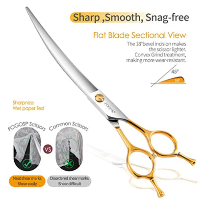 Curved Dog Grooming Scissors Professional 7" Grooming Shears for Dogs Pet Right Handed Groomer Japan 440C Stainless Steel (7 in Curved, Gold) - size: 7 inch, style: Curved