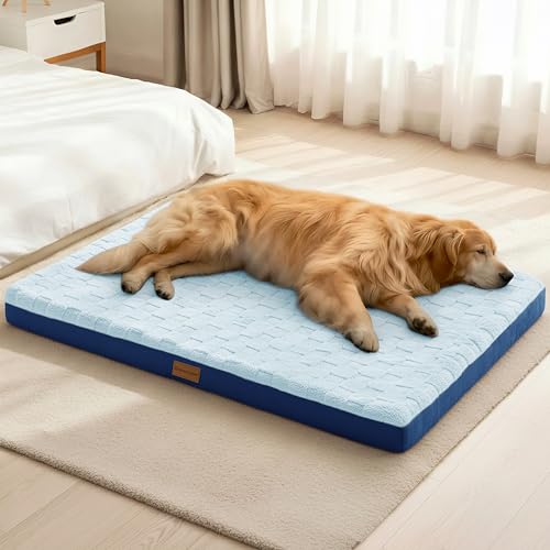 Patas Lague Orthopedic XL Dog Bed for Large Dogs 42''X28'', Waterproof Soft Warm Comfortable Egg Crate Foam Big Large Pet Beds Mat with Removable Washable Cover and Nonskid Bottom, Blue - color: Blue, size: 42"L x 28"W x 3.5"Th
