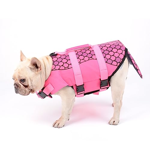 Dog Life Jacket Mermaid Swimming Vest Dog Safety Swimsuit Floatation Life Vest for French Bulldog/Pug(S,Mermaid) - size: Small