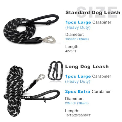 ZALER Rope Dog Leash, 4/5/6/10/15/20/30/50 Foot Heavy Duty Dog Leashes with Carabiner, Nylon Pet Lead for Large and Medium Dogs (4FT, Black Purple) - color: Black Purple, size: 4FT*1/2"