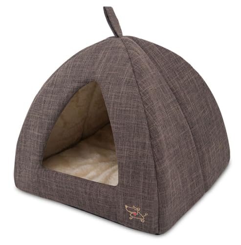 Best Pet Supplies Cat Bed for Indoor Cat, Domed Tent House with Removable Pillow, Covered Cat Cave for Small Dog, Puppies and All Breeds of Cats - Brown Linen, 16 x 16 x H:14" - color: Brown Linen, size: 16" x 16" x H:14"