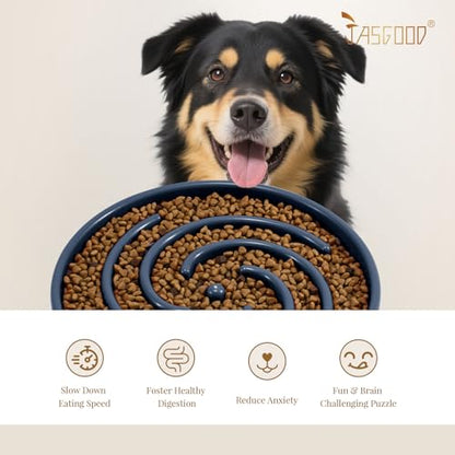 JASGOOD Slow Feeder Dogs Bowl for Large Medium Dogs,Anti-Gulping Pet Slower Food Feeding Bowls Stop Bloat,Preventing Choking Healthy Design Dogs Bowl - color: G-Ink Blue