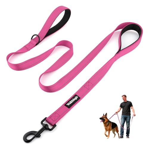 Heavy Duty Double Handle Dog Leash 6 ft Long for Total Control, Padded 2 Handle, Reflective Training Lead for Medium Large Dogs (Pink, 6 FT) - color: Pink
