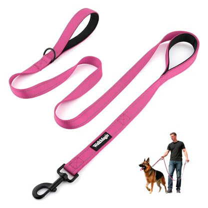 Heavy Duty Double Handle Dog Leash 6 ft Long for Total Control, Padded 2 Handle, Reflective Training Lead for Medium Large Dogs (Pink, 6 FT) - color: Pink