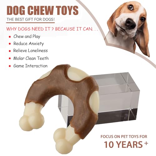 Durable Nylon Dog Toys, 2 Pack Tough Chew Toys for Aggressive Chewers, Beef-Flavored Hoof-Shaped Dog Chew Bones for Large/Medium Breed Dogs, Teeth Cleaning and Anxiety Relief - size: Large+Large