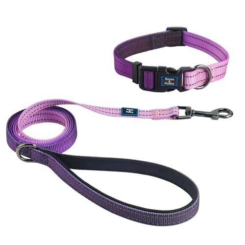 Roses&Poetry Lightpurple Large Dog Collar and Leash Set, Puppy Reflective Leashes with Collars, Adjustable Durable Matching Collar Leash for Large Dogs Girl (Lightpurple-L) - color: LightPurple, size: L