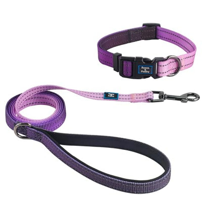 Roses&Poetry Lightpurple Large Dog Collar and Leash Set, Puppy Reflective Leashes with Collars, Adjustable Durable Matching Collar Leash for Large Dogs Girl (Lightpurple-L) - color: LightPurple, size: L