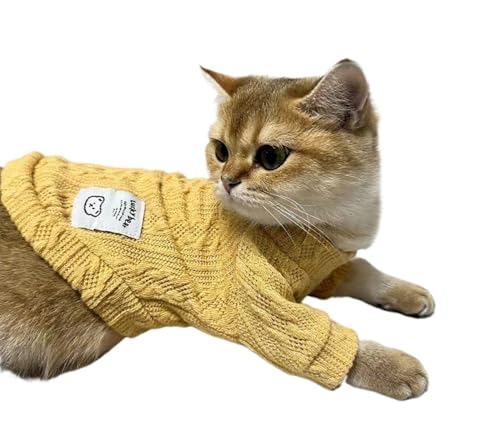 Kitten Clothes, Dog Cat Sweaters Pet Puppy Knitwear Costume Fall Winter Coat for Small Medium Cats Dog Girl Boy Fit 2.2-23lb - color: Yellow, size: Small