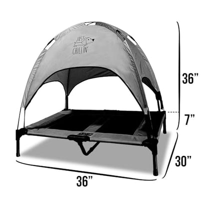 Just Chillin Large Elevated Dog Bed. Cool Cot with Removable Canopy Shade. Indoor or Outdoor Pet Use. Lightweight and Portable. Chill in Style on Raised Breathable Mesh Fabric.