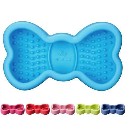 Lick Mat for Dogs, Animire Anti-Spilled Bow Tie Lick Bowls for Anxiety Relief, Silicone Slow Feeder Licking Pad with Suction Cups, Freezeable Dog Enrichment Toy for Boredom(Light Blue,S) - color: A-Light blue, size: S