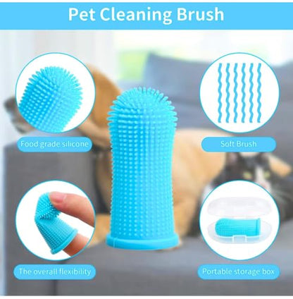 Gomoly Pet Toothbrush, 360 ° Dog Tooth Cleaning Set, Cat Finger Cover Toot-hbrush for Cleaning Tongue Coating and Tooth Care, Pet Silicone Finger Cover Toothbrush Set of 2 with Case (Pink, Large) - color: Pink