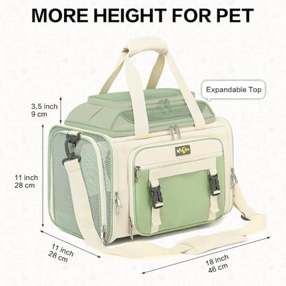 18x11x11 Small Cat/Dog/Pet Carrier – Airline Approved, Collapsible with Expandable Top and Sides. Soft-Sided Travel Puppy Carry Bag, Small Animal Rabbit Kennel Carrying Case, Kitten Mesh Cage - color: Beige
