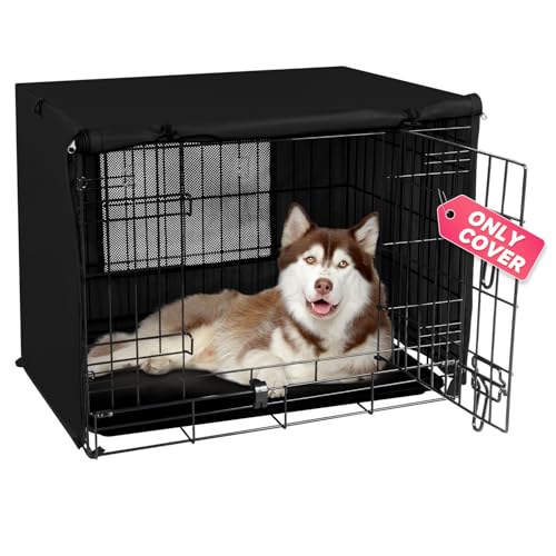 Seiyierr Dog Crate Cover, 36 Inch Pet Kennel Cover Universal Fit for Wire Dog Crate, Lightweight 600D Polyester Fabric, Double Door Dog Kennel Cover Indoor Outdoor Protection, Black - color: Black (with window), size: 36 Inch