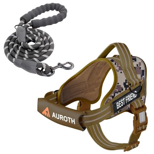 AUROTH Dog Harness and Leash Set, Soft Padded Service Dog Vest with 5.25FT Dog Leash, No Choke, Easy On Pet Vest, Adjustable Reflective No Pull Dog Harness Small Sized Dog, Easy Walking and Training - color: Desert Camo, size: Small