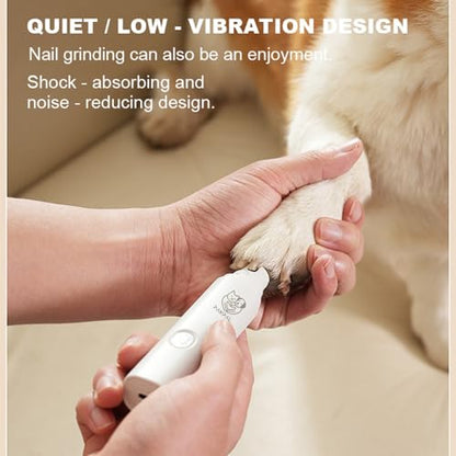 Dog Nail Grinder with LED Light – Quiet Rechargeable Pet Nail Trimmer for Small Medium Large Dogs & Cats, 2 Speed Electric Grinder, 3 Grinding Ports, Low Noise Grooming Tool (PAWPAL)