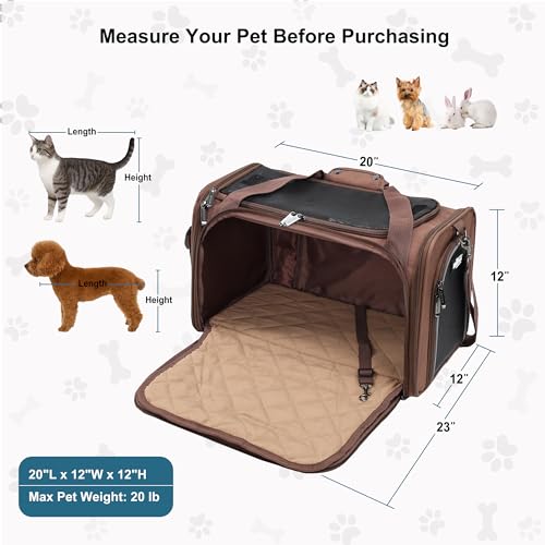 EliteField Deluxe Soft-Sided Pet Carrier (3 Year Warranty, Airline Approved), Travel Bag for Dogs, Cats & Small Pets, with Expandable Mat - color: Brown, size: Large: 20"L x 12"W x 12"H