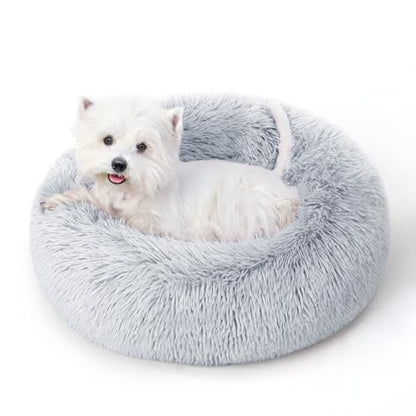 Calming Round Dog Bed & Cat Bed with Anti-Slip Bottom, Medium Size Washable Anti-Anxiety Donut Dog Beds for Medium & Large Dogs, Fluffy Plush Soft Dog Bed(30 Inch, Light Grey) - color: Light Grey, size: 30"l x 30"w x 8"th