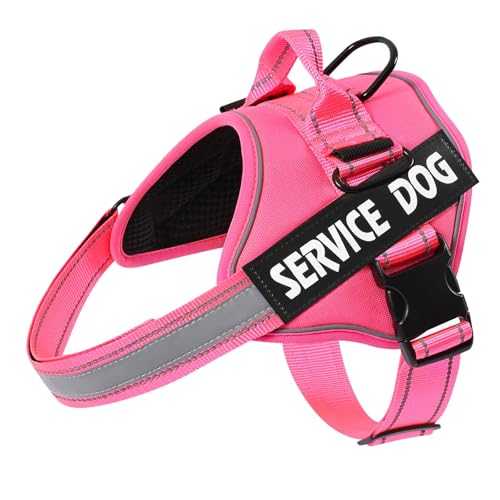 MUMUPET Service Dog Vest Harness, No Pull Reflective Adjustable with Handle, Soft Breathable Padding for Small Dogs, 2 Removable Velcro Patches (Hot Pink, XS) - color: HotPink, size: X-Small