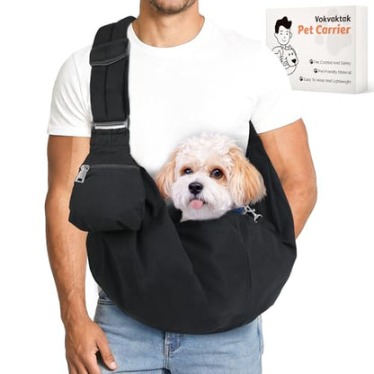 Pet Carrier Sling for Small Dogs and Cats, Dog Carrier Sling with Adjustable Thick Padded Shoulder Strap and Pocket, Hands Free Puppy Carrier Purse for Travel or Everyday Use