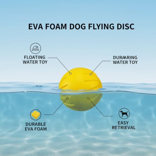 Easy-Grab Floating Dog Disc, Soft EVA Foam Flying Toy for Water Fetch, Yellow - size: 2.76 x 2.76 x 2.76 in