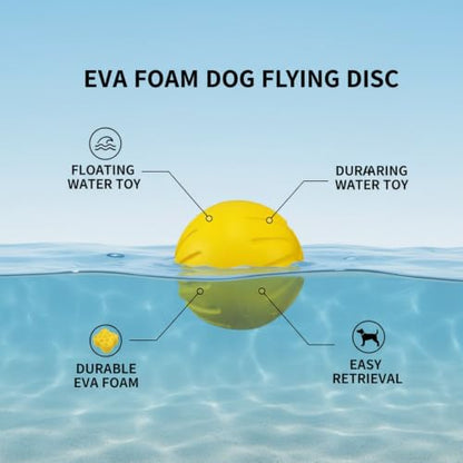 Easy-Grab Floating Dog Disc, Soft EVA Foam Flying Toy for Water Fetch, Yellow - size: 2.76 x 2.76 x 2.76 in