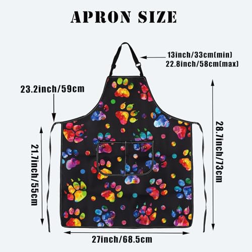 BDPWSS Dog Paw Print Apron Dog Groomer Gift Dog Grooming Waterproof Apron With Pockets Cute Animals Puppy Dog Pets Apron