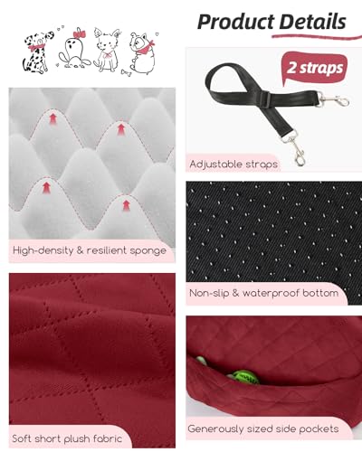 Lealchum Dog Car Seat for Small/Medium Dogs,6in Elevated Cushion,Fits in Front/Back Seat,Fully Detachable and Washable,2 Storage Pockets,Easy to Install (Red, Medium) - color: Red