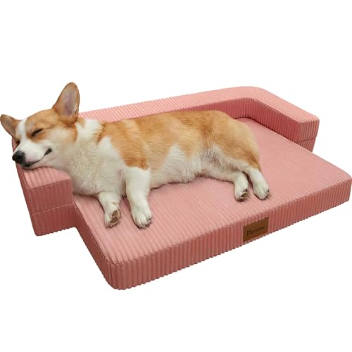Persure Orthopedic Dog Bed for Medium Large Dogs, Waterproof Memory Foam Pet Couch Dog Sofa with 3-Sided Bolster, Adjustable Pillow, Non-Slip Bottom & Removable Washable Cover, Pink, 36 inch - color: pink, size: Large