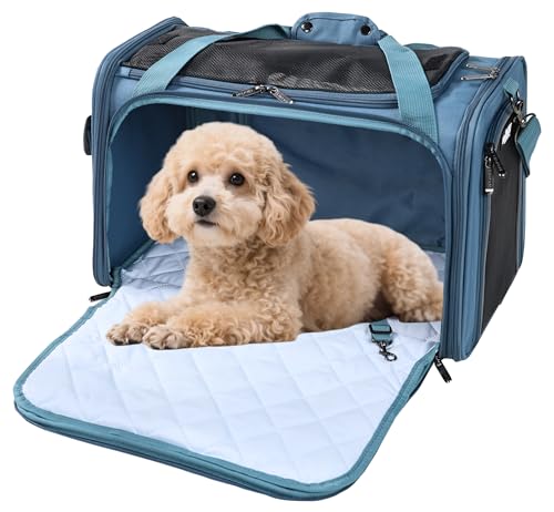 EliteField Deluxe Soft-Sided Pet Carrier (3 Year Warranty, Airline Approved), Travel Bag for Dogs, Cats & Small Pets, with Expandable Mat - color: Blue Gray, size: Large: 20"L x 12"W x 12"H