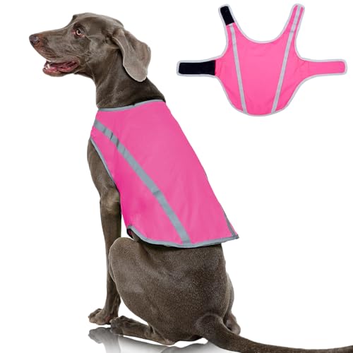 FUAMEY Dog Reflective Vest for Large Dogs,Dog Hunting Vest High-Visibility Dogs Safety Vest for Night Walking Water-Resistant Service Pet Gear Adjustable Outdoor Activities Pink XXL - color: Pink, size: XX-Large