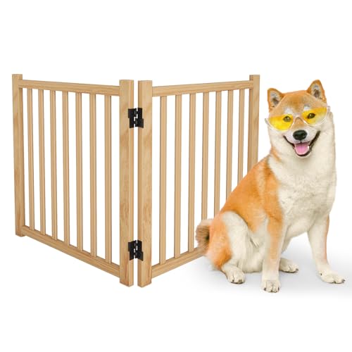 Wooden Freestanding Dog Gates,23" H Foldable Wood Pet Gate Indoor, No-Painted Puppy Gate for Doorways, Stairs, 23" Height-2 Panels - size: 【2 Panels】H:23''