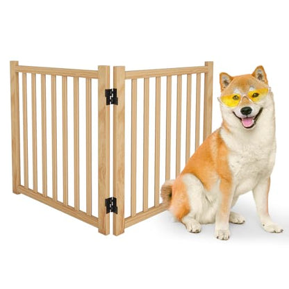 Wooden Freestanding Dog Gates,23" H Foldable Wood Pet Gate Indoor, No-Painted Puppy Gate for Doorways, Stairs, 23" Height-2 Panels - size: 【2 Panels】H:23''