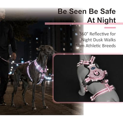 ThinkPet Flexfit 3-Strap Escape Proof Dog Harness, No Pull Front Clip 2-in-1 Vest with Control Handle, 360° Reflective Breathable Adjustable Harness for Greyhound Whippet Vizsla, Large, Pink - color: Pink, size: Large