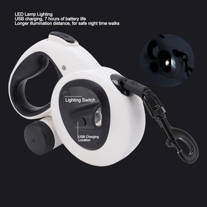 Retractable Dog Leash, One Key Brake Design, Reflective Double Sided Webbing and LED Light, 16.4ft Nylon Rope, Heavy Duty No Pull Pet Walking Leash for Medium Breeds (L 28 Inch)
