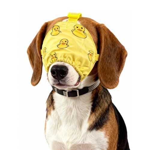 NACOCO Dog Calming Cap Eye Mask Ducks Nylon Shading Pet Anxiety Mask Muzzle for Grooming Anti Car Sickness (Yellow, L) - color: Yellow Duck, size: L