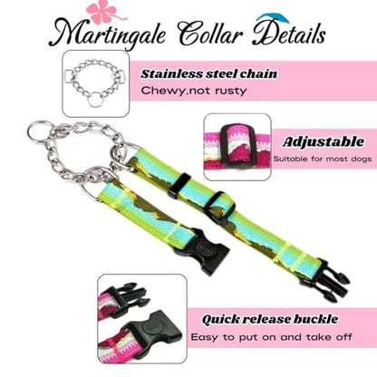 Martingale Dog Collars with Stainless Steel Chain, Reflective No Pull Walking Training Collar with Quick Release Buckle, Adjustable Slip Chain Nylon Dog Collars for Small Medium Large Dogs - color: Green and blue, size: Small