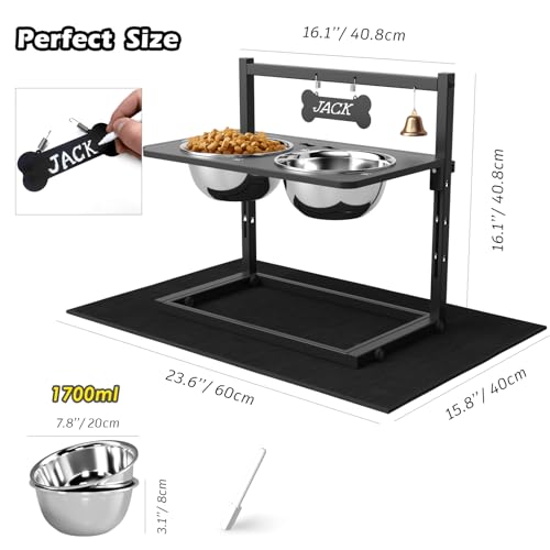 SHAINFUN Elevated Dog Bowls with Mat, Adjustable Height 4.3''-11.8'', Metal Stand, Two 1.7L Stainless Steel Food & Water Bowls for Large, Medium Dogs - size: metal plate - large dogs