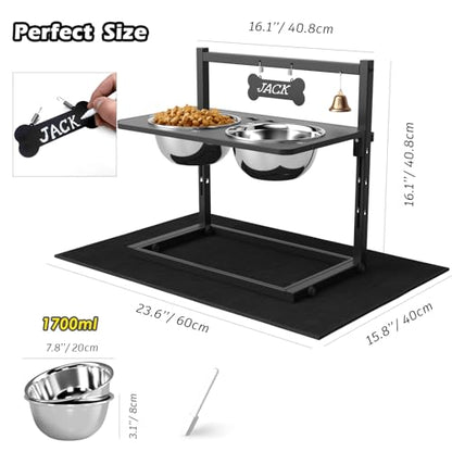 SHAINFUN Elevated Dog Bowls with Mat, Adjustable Height 4.3''-11.8'', Metal Stand, Two 1.7L Stainless Steel Food & Water Bowls for Large, Medium Dogs - size: metal plate - large dogs