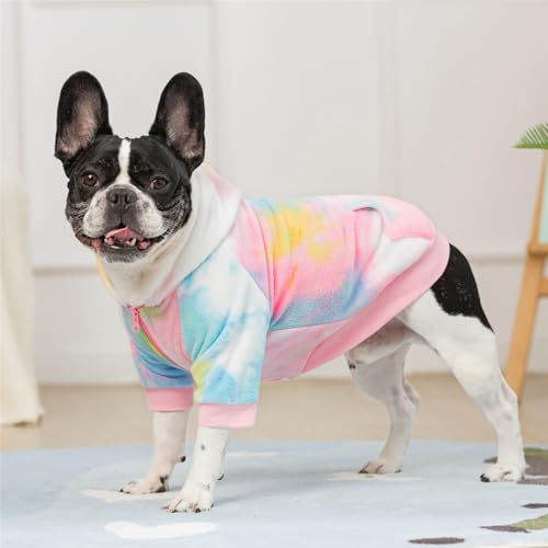 French Bulldog Clothes Dog Hoodie Sweatshirts with Pockets for Small Dogs Puppy Chihuahua Coat Clothing Pet Cat Hoodie Fleece Dog Sweaters Costume - color: Pink+White, size: M