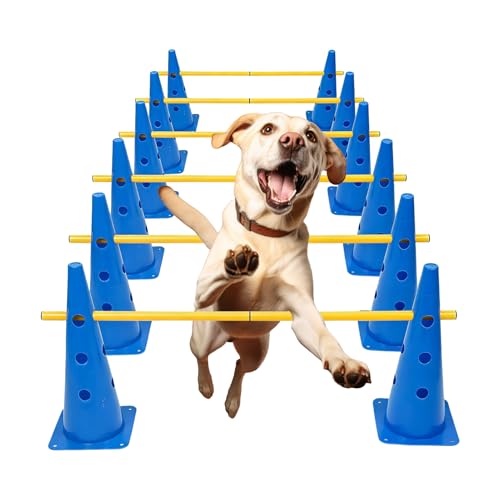 Dog Agility Course Backyard Set, with Adjustable Jump Heights, 38cm, Dog Agility Hurdle Cone Set with Height Adjustable Crossbar, Pet Training Equipment, Quick Setup and Storage, for Obedience