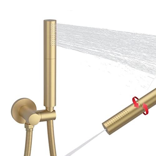 Brushed Gold Shower Head 2 in 1 Function High Pressure 7 inch Hand Held Shower Head Dual Modes High Flow Shower Wand with 59 inch Hose and Shower Bracket - color: Brushed Gold