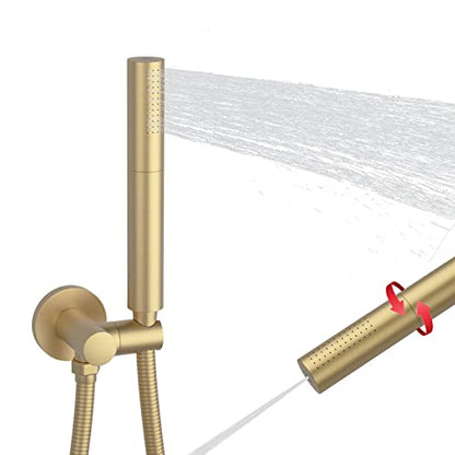 Brushed Gold Shower Head 2 in 1 Function High Pressure 7 inch Hand Held Shower Head Dual Modes High Flow Shower Wand with 59 inch Hose and Shower Bracket - color: Brushed Gold