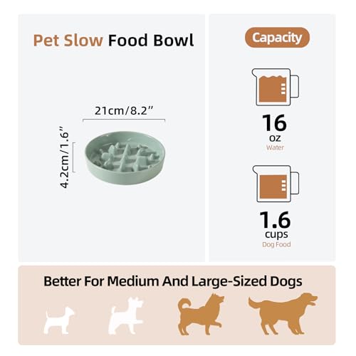 Havniva Ceramic Slow Feeder Dog Bowls, 1.6 Cups Dog Bowl Slow Feeding for Medium Breed, 8.2inch Puzzle Dog Food Bowl Slow Feeder Non-Slip Anti-Gulping and Anti-Choking Reduces Bloating - color: 1 x Light Green-C, size: 8.2inch