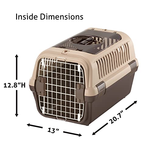Richell Double Door Pet Carrier Medium, Travel Carrier for Small Dog and cat, up to 17.6 lbs., Soft Tan/Brown (80022) - color: Soft Tan/Brown