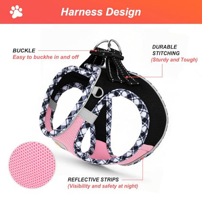 Hipubby Dog Harness Small Sized and Leash Set, No Pull Soft Mesh Puppy Vest, Reflective Breathable Lightweight Pet Harness, Harness for Small Medium Dogs and Cats - Black Pink, M - color: Black Pink, size: M (Chest: 16.8"-18.5")