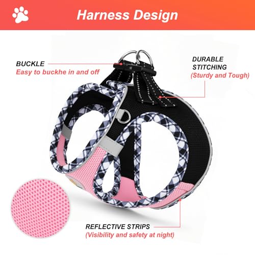 Hipubby Dog Harness Small Sized and Leash Set, No Pull Soft Mesh Puppy Vest, Reflective Breathable Lightweight Pet Harness, Harness for Small Medium Dogs and Cats - Black Pink, L - color: Black Pink, size: L (Chest: 18.8"-20.8")