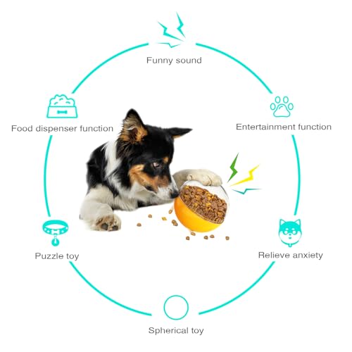 Dog Treat Ball, Interactive Squeaky Mental Stimulation Toys, Slow Feeder Puzzle Toys for Medium/Large Dog Breeds - color: orange