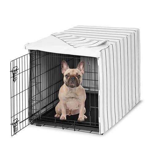 Sweet Jojo Designs 30in. Small/Medium Dog Crate Cover (White and Grey Stripe) Pet Cage, Kennel Covers (Modern, Neutral, Contemporary, Striped, Elegant, Pinstriped, Minimalist, Gray Stripes) - color: White and Grey Stripe, size: 30.0"L x 19.5"W x 21.0"H